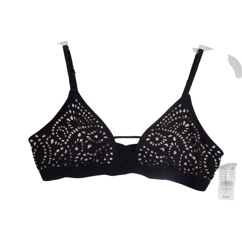 Me To We Pacsun Padded Plunge Wire Free Swimsuit Top Eyelet Black  Size L